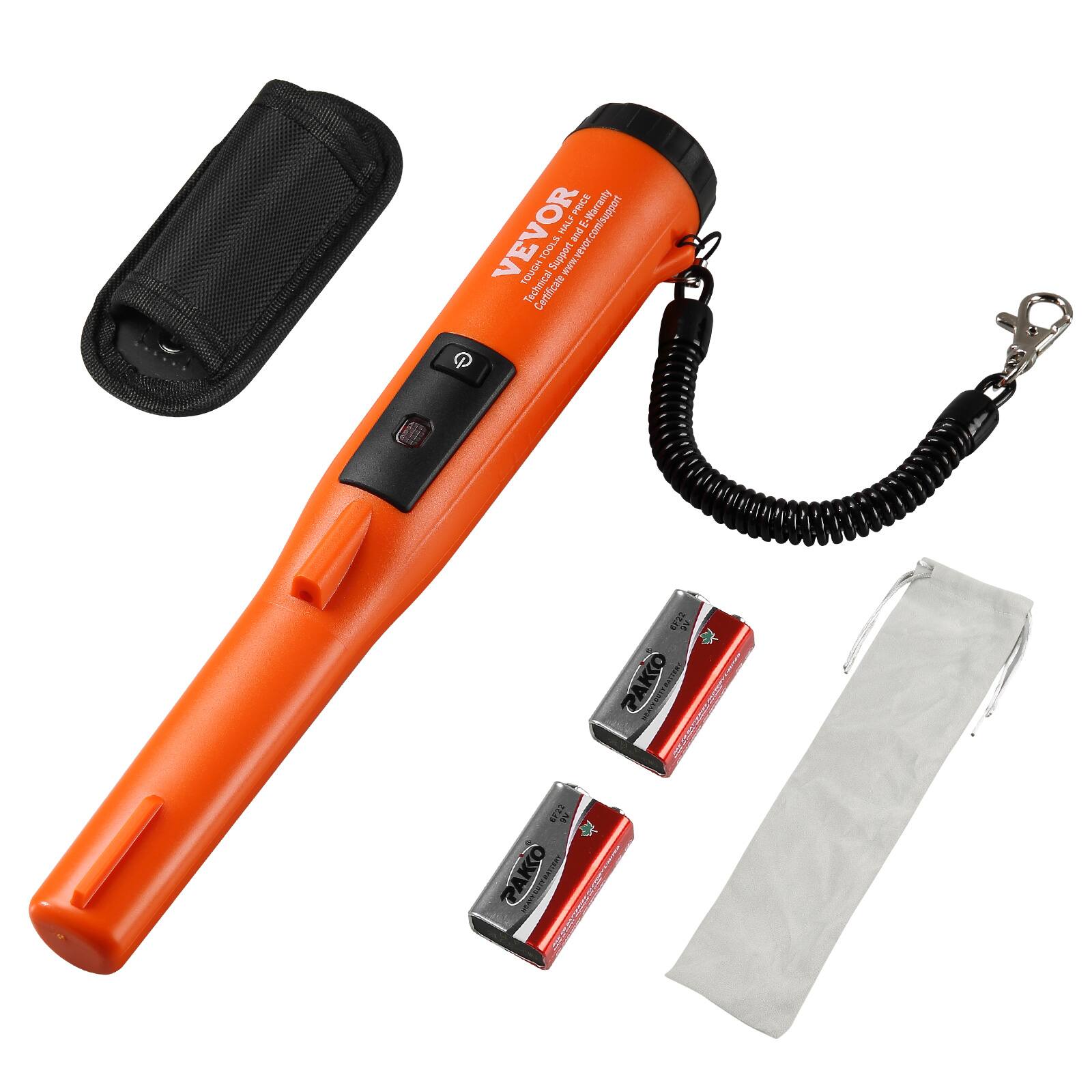 VEVOR - Metal Detector Pinpointer, IP68 Fully Waterproof Handheld Pin Pointer Wand,4.5" Detection Depth,3 Modes,with 9V Battery - Black,White