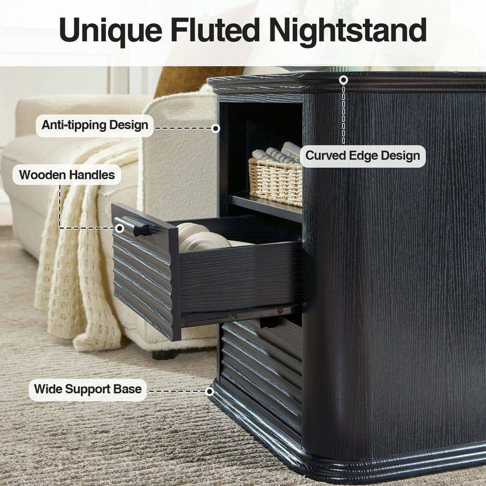 Unique Fluted Nightstand

- Anti-tipping Design
- Wooden Handles
- Curved Edge Design
- Wide Support Base