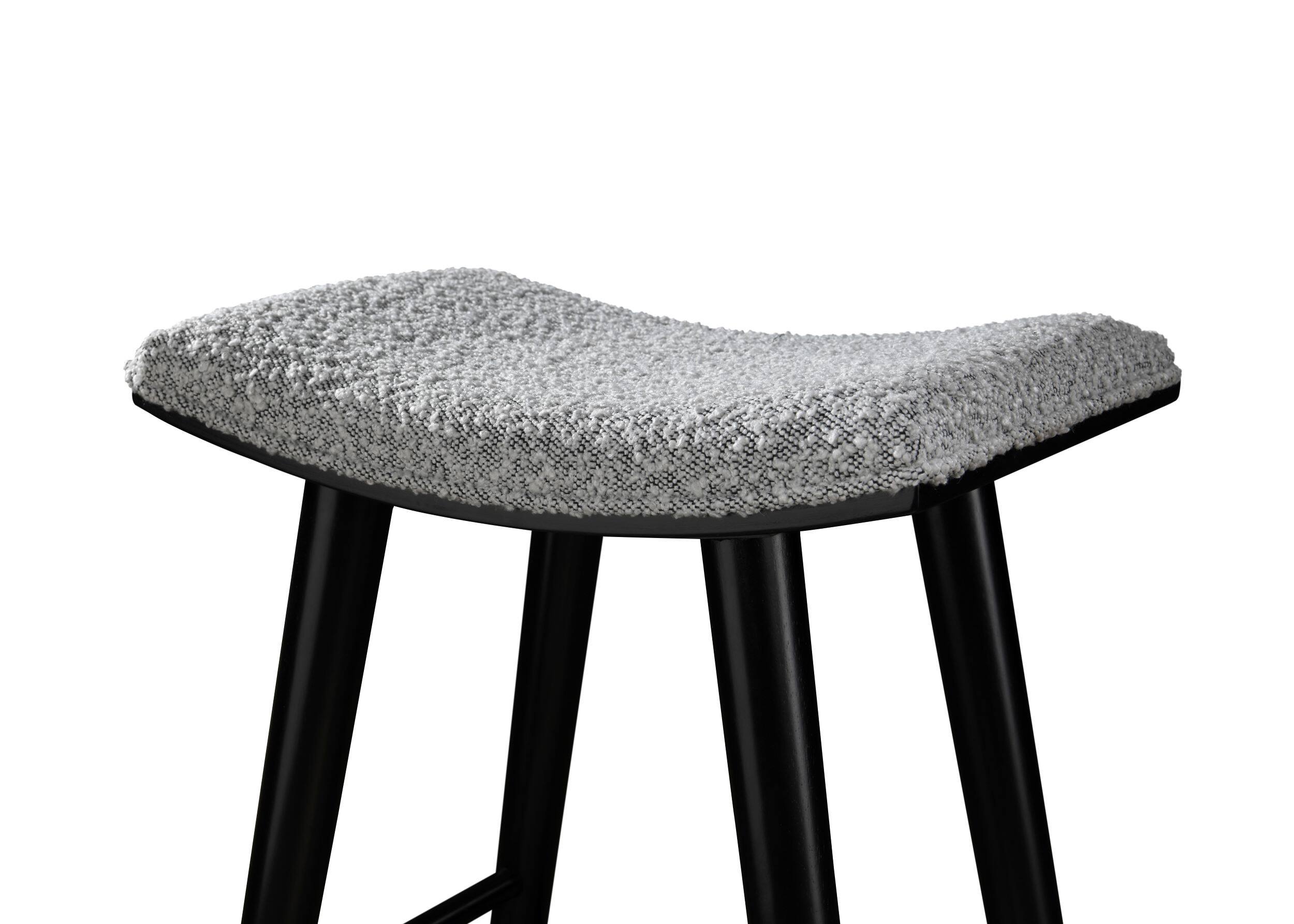 Alt View 5. LuXeo - Luna 29 in. Black Backless Wood Saddle Bar Stools with Gray Boucle Fabric Seat (Set of 2) - Black/Gray.