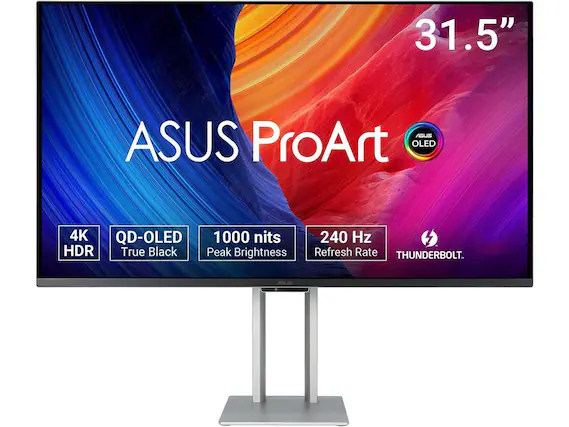 31.5" ASUS ProArt OLED 4K QD-OLED 1000 nits HDR True Black Peak Brightness 240 Hz Refresh Rate THUNDERBOLT.