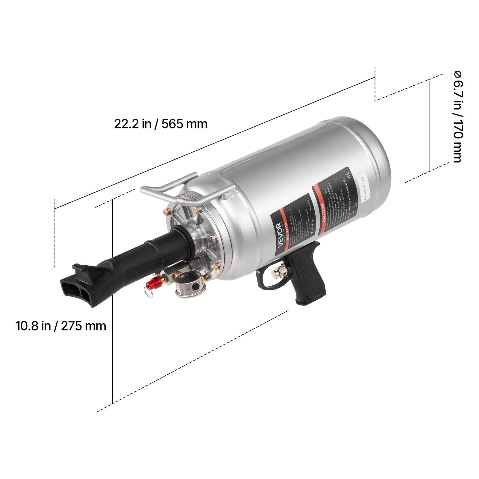 22.2 in / 565 mm  
10.8 in / 275 mm  
6.7 in / 170 mm