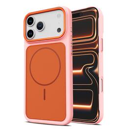 Dteck - for Apple iPhone 17 Pro Max Magnetic Case,Tech Fabric Texture Back Non-Slip PC+TPU Hybrid Frame Shockproof Phone Cover - Pinkorange