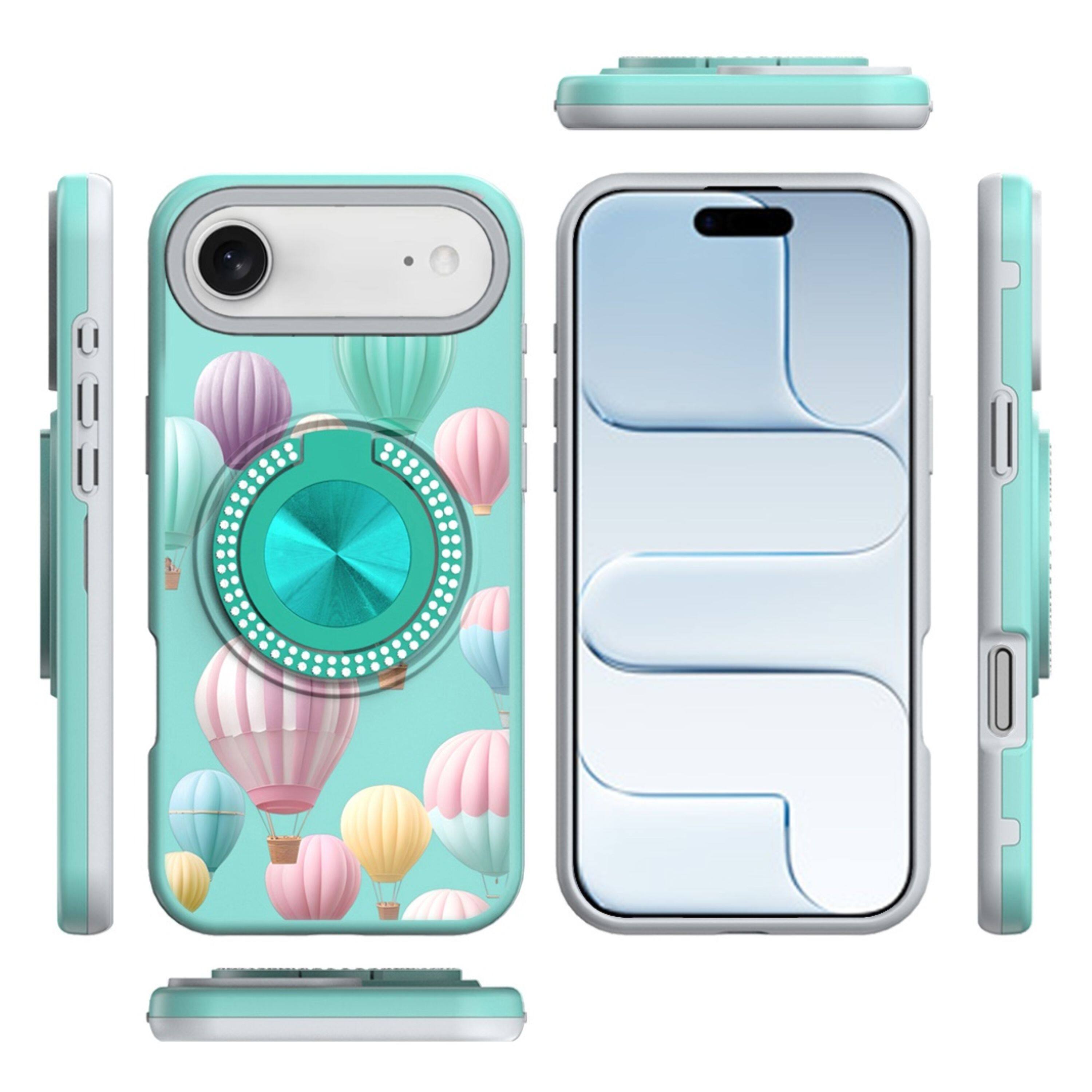 Angle. Kitcheniva - Printed Design Case With 360 Rotating Stand Tempered Glass For iPhone Air Hot Air Balloon - Multicolor.