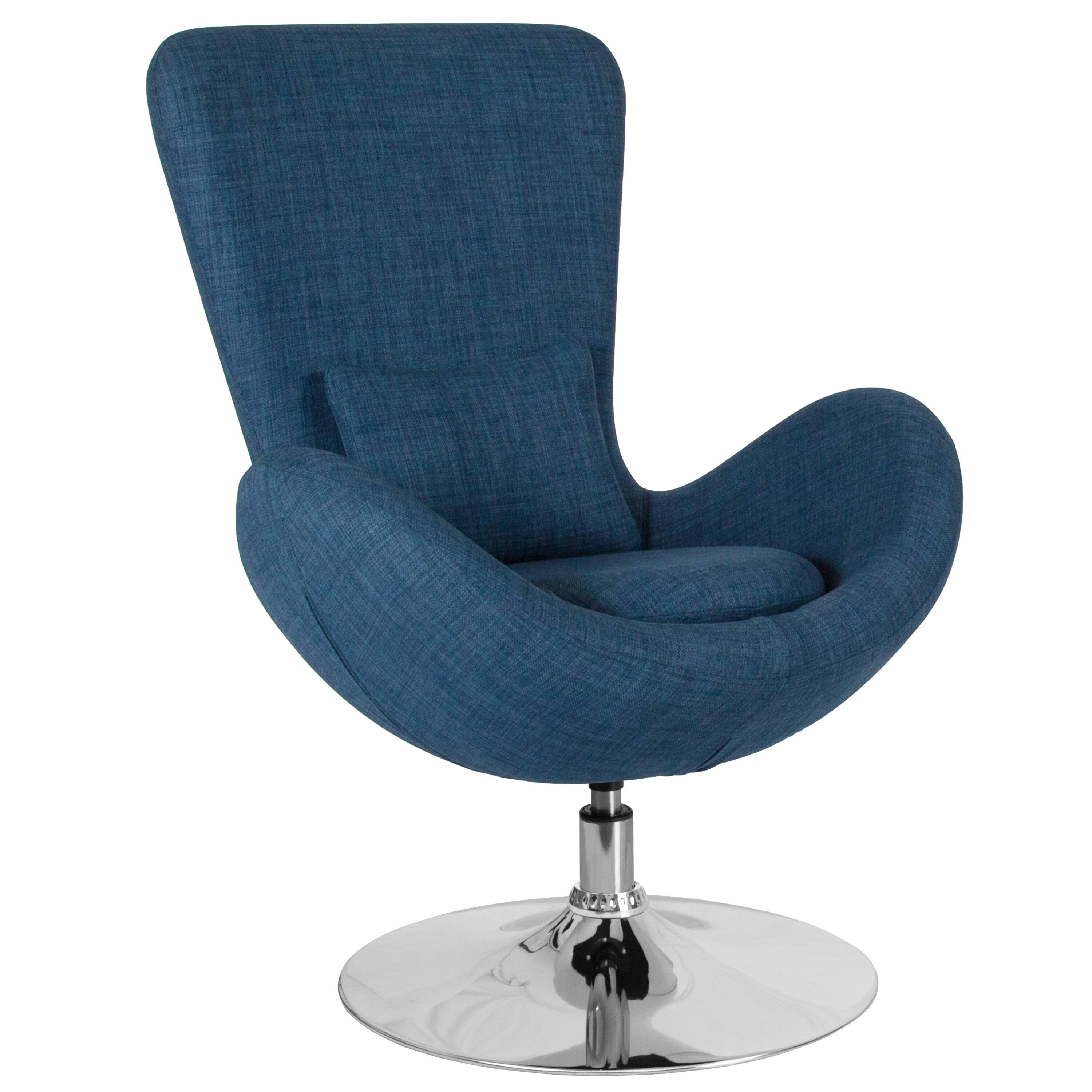 Front. Emma + Oliver - Swiveling Side Reception Chair with Back Pillow - Blue Fabric.