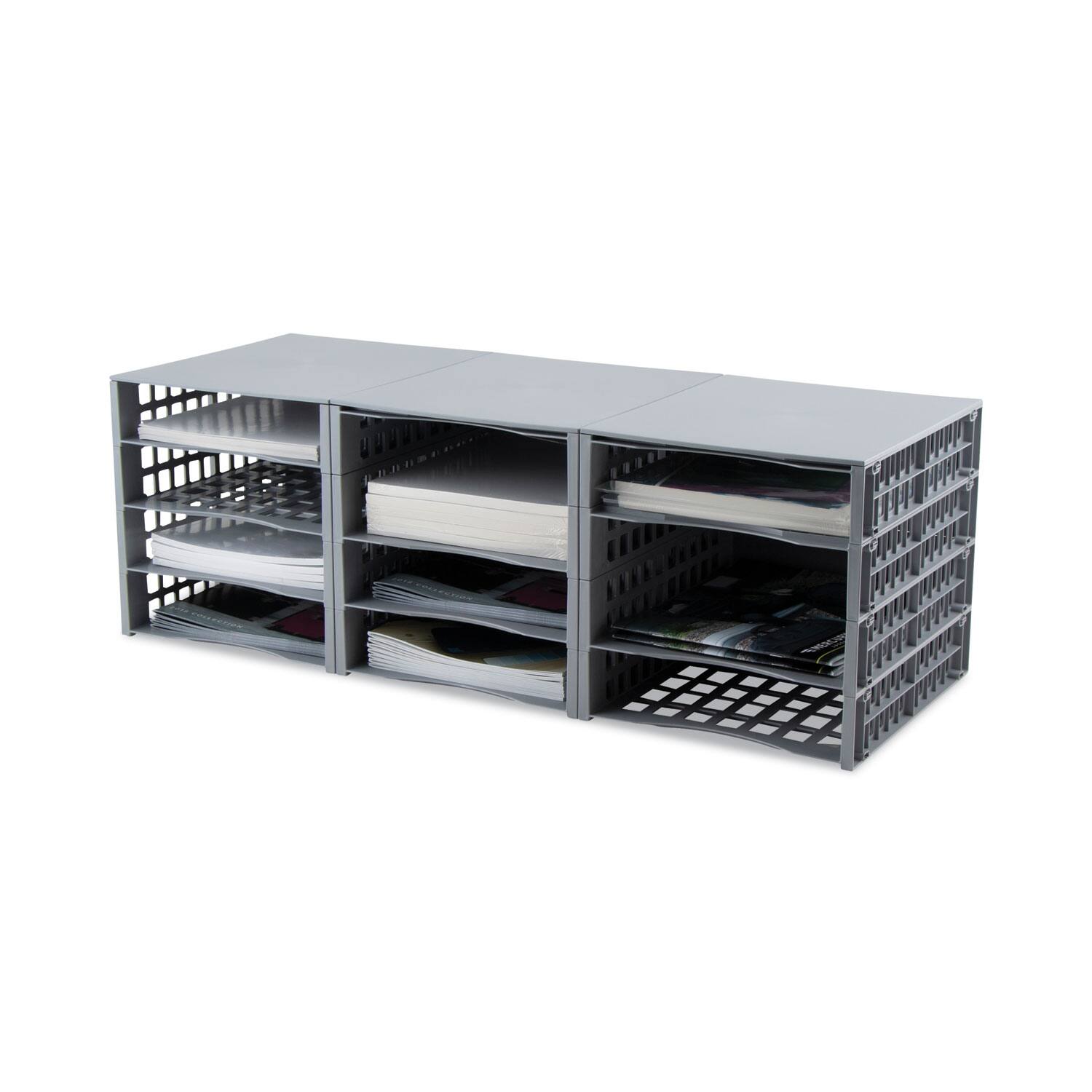 Angle. Advantus - Advantus Snap Configurable Tray System, 12 Compartments, 22.75 x 9.75 x 13, Gray.