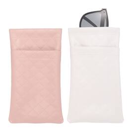 Unique Bargains - 2pcs PU Leather Double Squeeze Top Eyeglass Pouch, Soft Travel Case Organizer for Men/Women Sunglasses - Pink,White