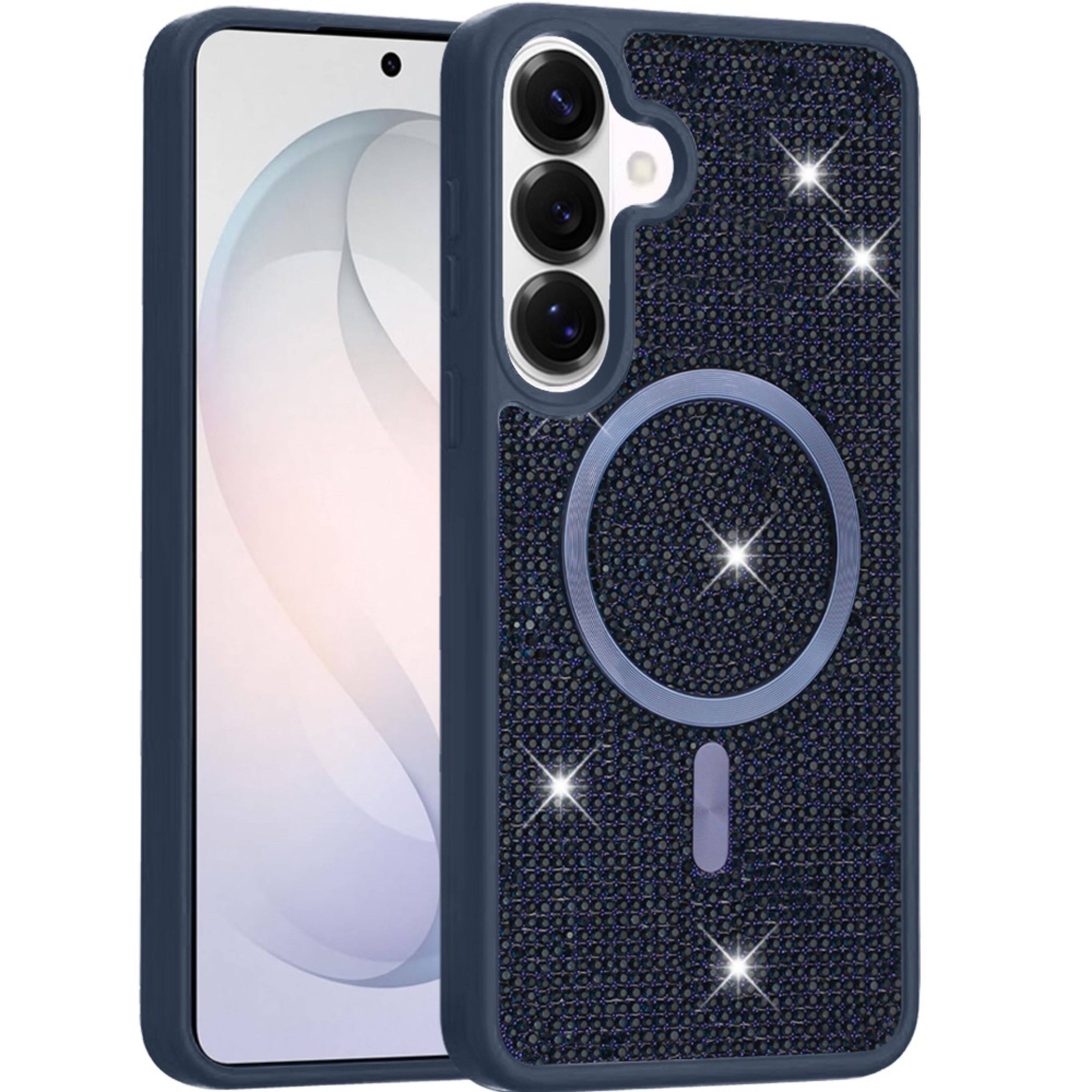 Front. Kitcheniva - Full Bling Dazzle Magnetic Circle Phone Case With Tempered Glass For Samsung Galaxy S26 Plus Blue - Blue.