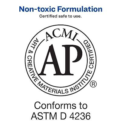Non-toxic Formulation  
Certified safe to use.  

ACMI AP  
Art & Creative Materials Institute  
Certified  

Conforms to ASTM D 4236