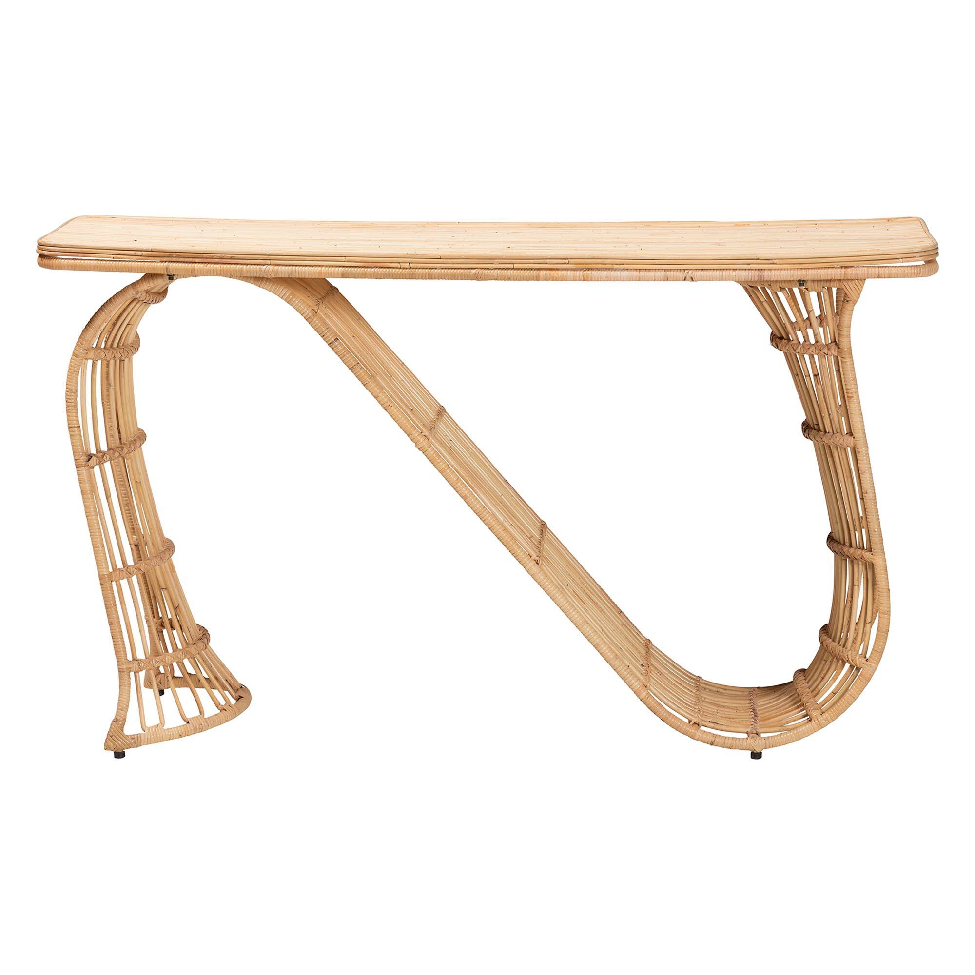 Back. bali & pari - Araceli Rattan S-Curve Console Table - Handwoven Wicker Sculptural Accent Table for Living Room or Entryway - Light Honey.