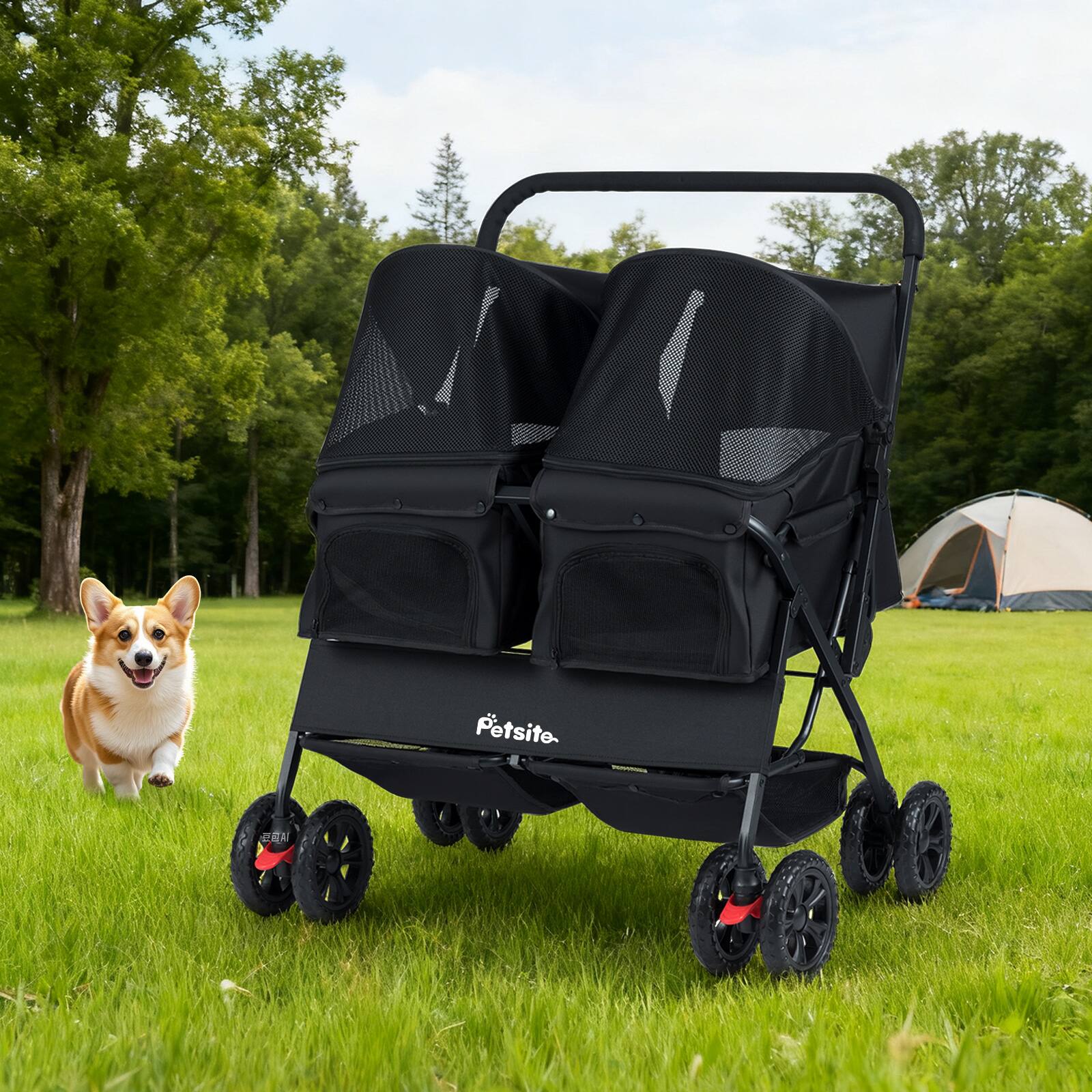 Alt View 4. Gymax - Gymax Double Pet Stroller w/ 2-seater Carrier Adjustable Sunshade Removable Pad.