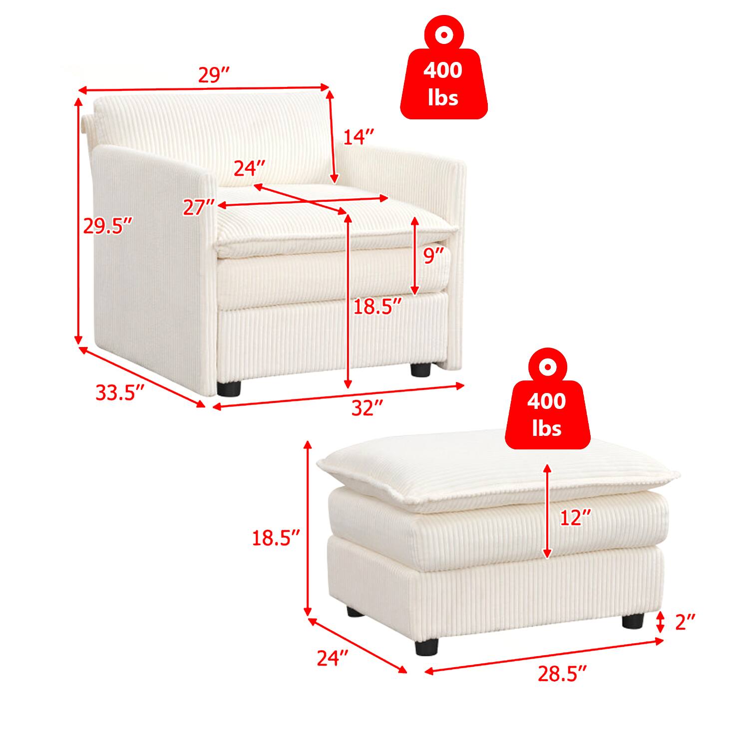 29" x 400 lbs  
24" x 14"  
29.5" x 27" x 9"  
18.5" x 33.5" x 32"  
400 lbs  
18.5" x 12" x 2"  
24" x 28.5"