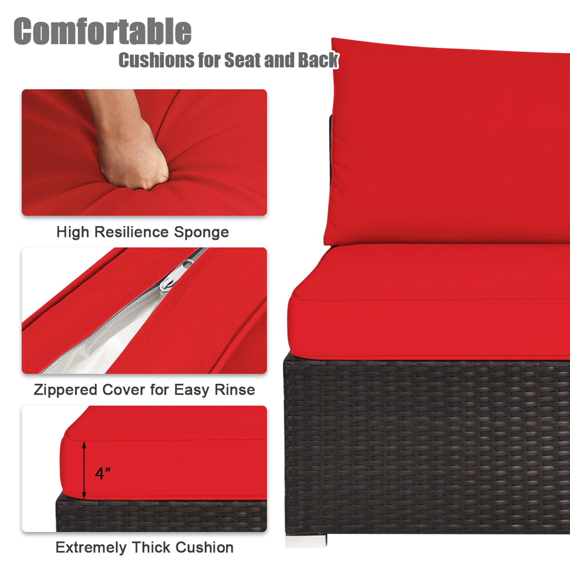 Comfortable Cushions for Seat and Back

- High Resilience Sponge
- Zippered Cover for Easy Rinse
- Extremely Thick Cushion (4")