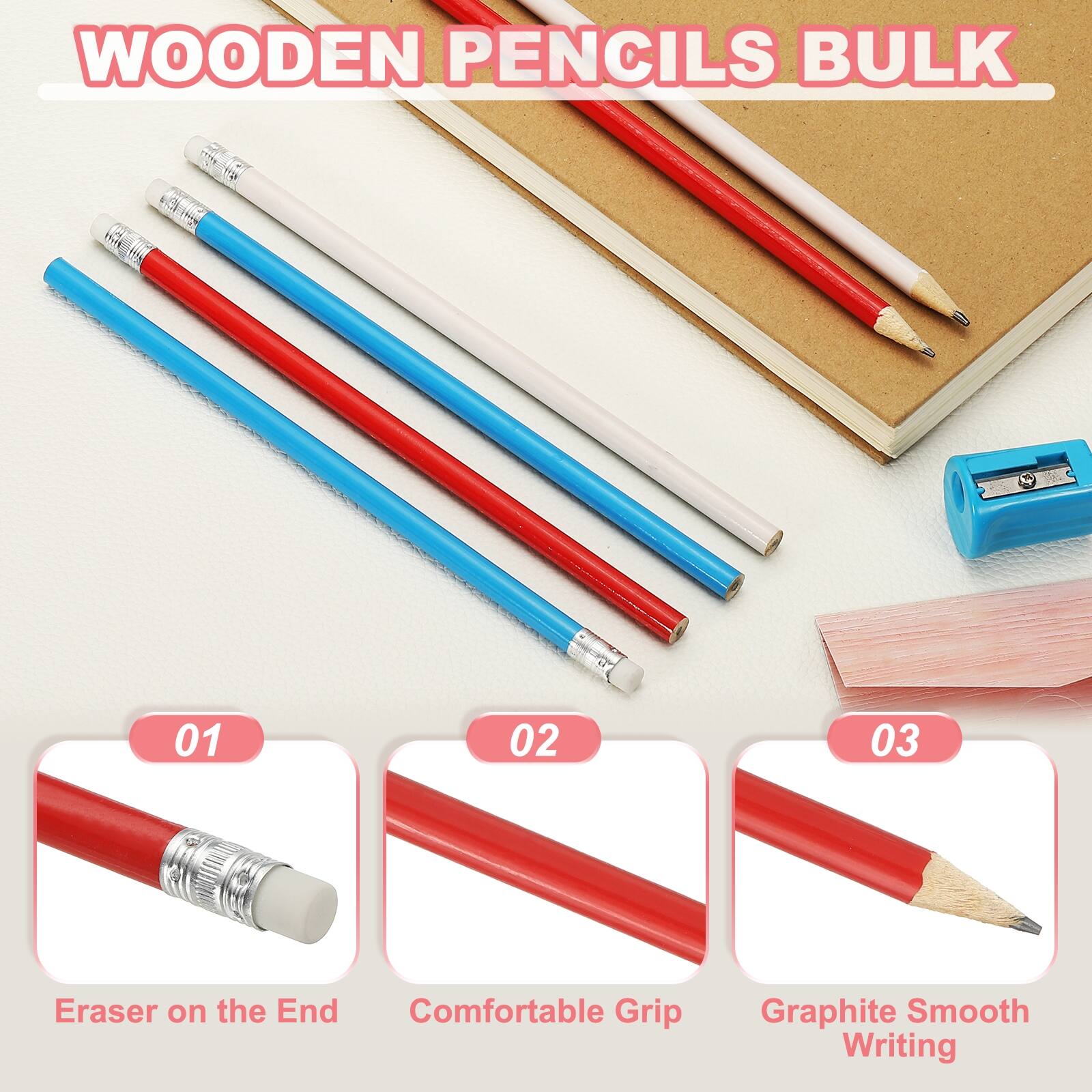 WOODEN PENCILS BULK

1. Eraser on the End
2. Comfortable Grip
3. Graphite Smooth Writing