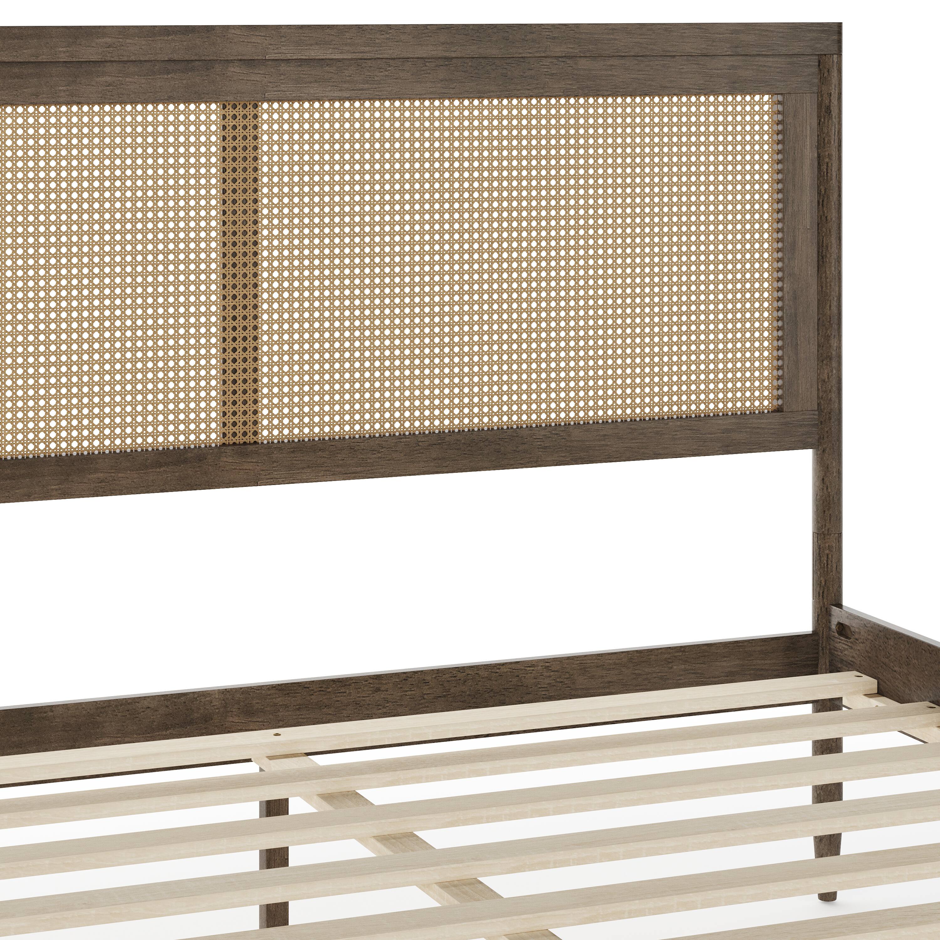 Alt View 19. Martha Stewart - Jax Wooden Queen Platform Bed with Rattan Inset Headboard and Footboard - Brown Gray.