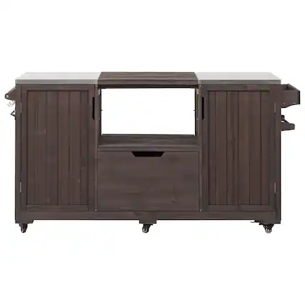 Front. Spaco - Spaco 67" Outdoor Kitchen Island Cart for Big Green Egg Grills, Teak Stainless Top, Drawer Storage, for Kitchen, Outdoor - Brown.