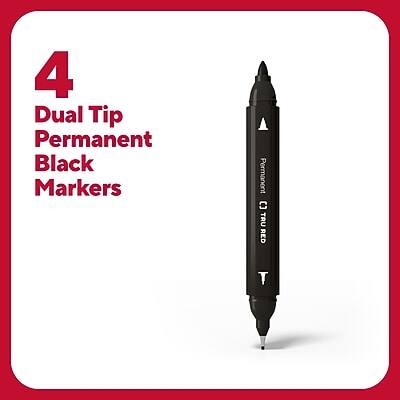 4 Dual Tip Permanent Black Markers  
Permanent C TRU RED