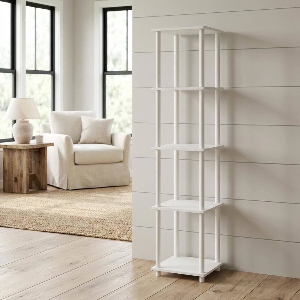 Angle. FurniFact - Engineered Wood Bookcase with Tall Storage and Stylish Finish - White/White.