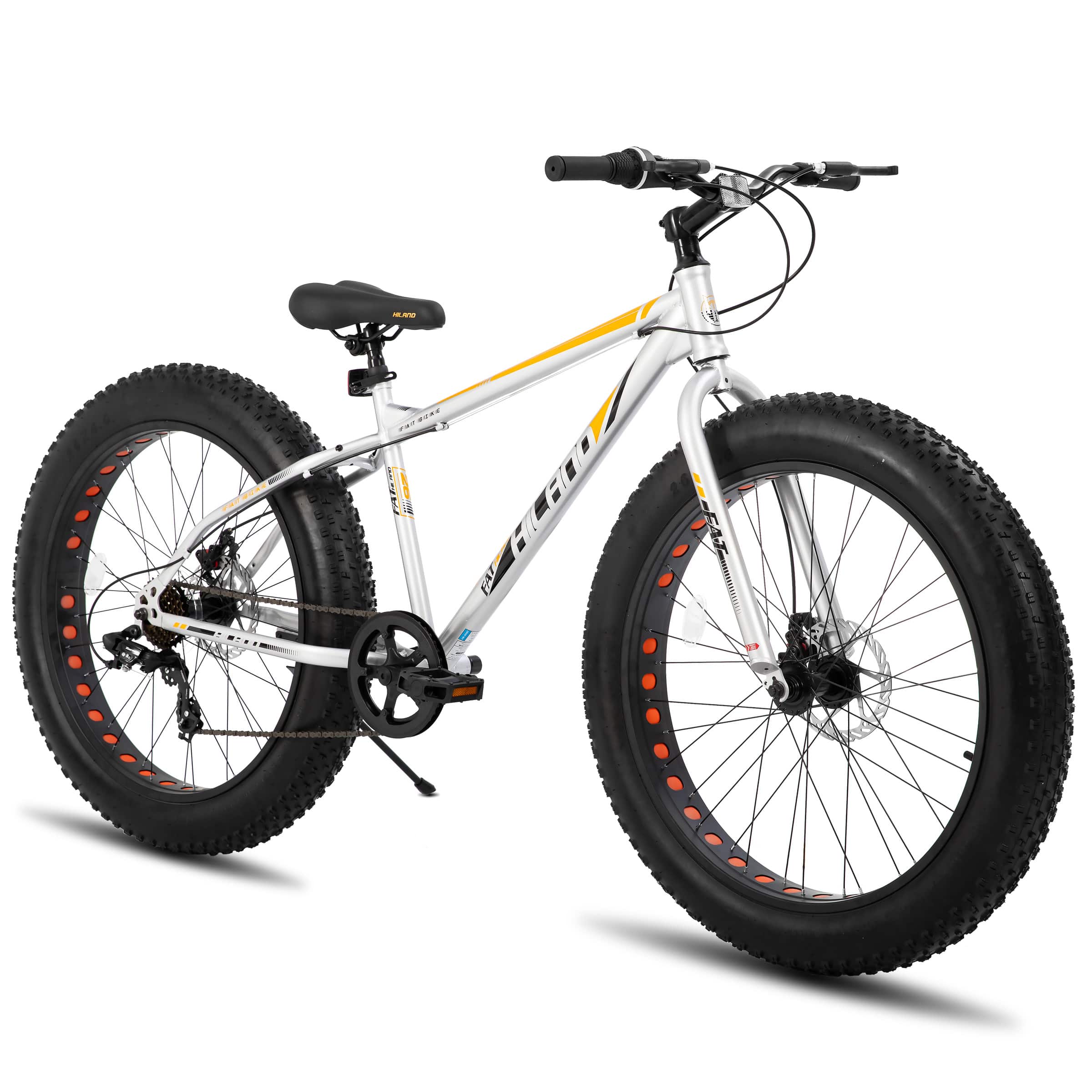 HILAND - Roon 26" Fat Tire Mountain Bike - 7 Speeds - Snow Beach Bicycle - Silver