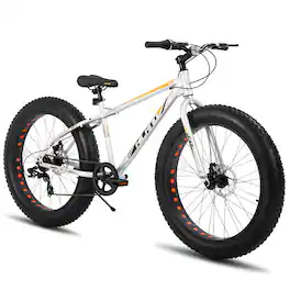 HILAND - Roon 24" Fat Tire Mountain Bike - 7 Speeds - Snow Beach Bicycle - Silver