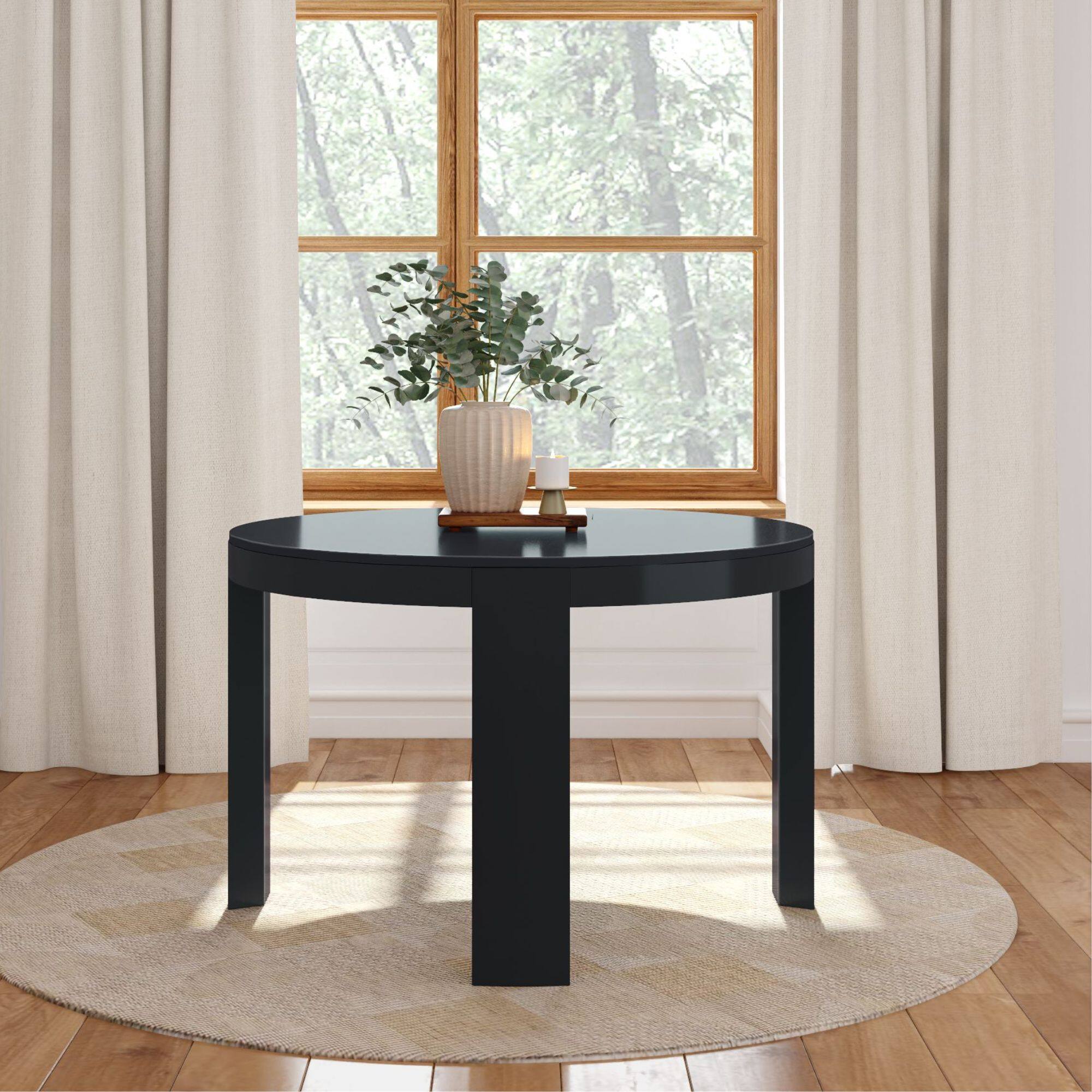 Alt View 1. Plank+Beam - Contour Round Dining Table (47in x 47in / 1194mm x 1194mm), Black - Black.