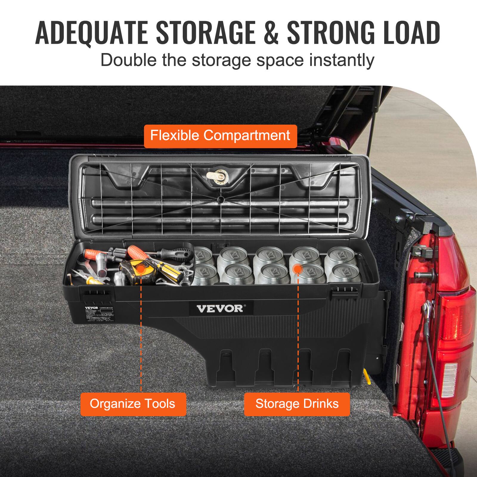 ADEQUATE STORAGE & STRONG LOAD  
Double the storage space instantly  

Flexible Compartment  

Organize Tools  

Storage Drinks