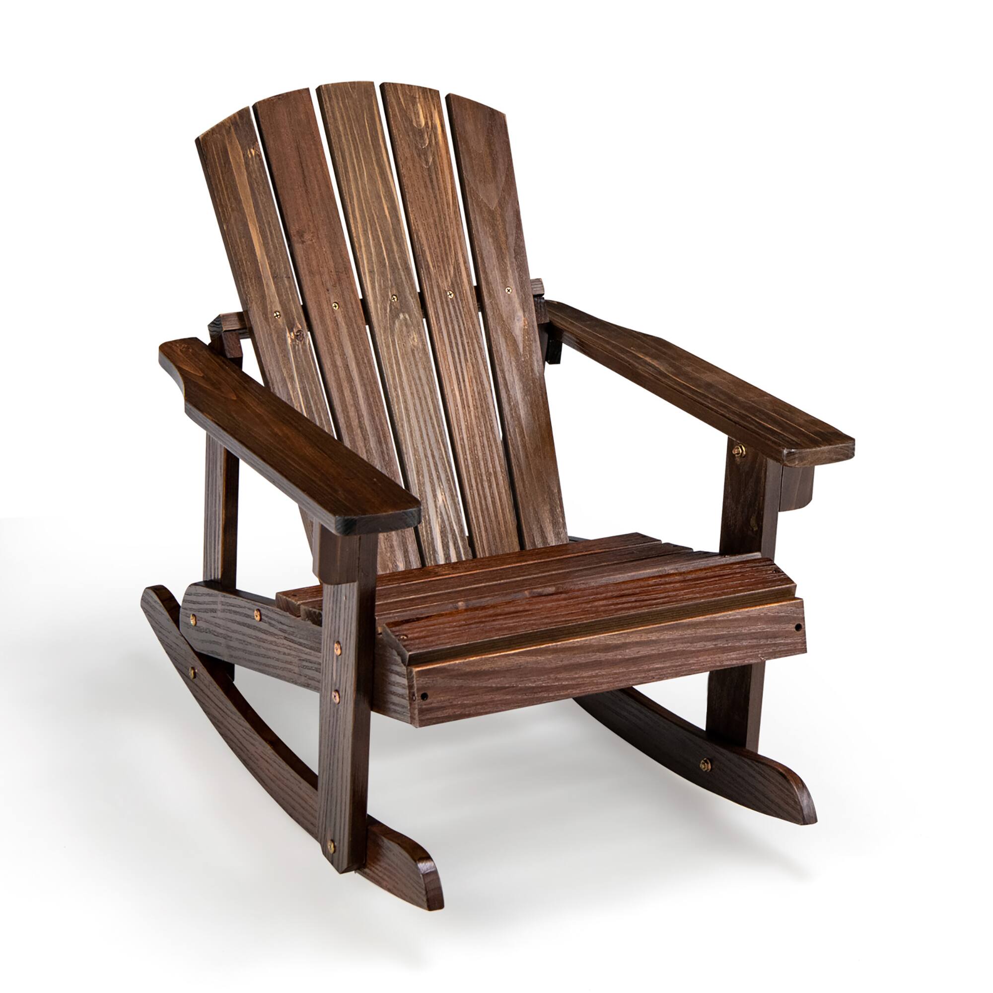 Alt View 8. Gymax - Gymax Kid Adirondack Rocking Chair Outdoor Solid Wood Slatted seat Backrest Coffee - Coffee.
