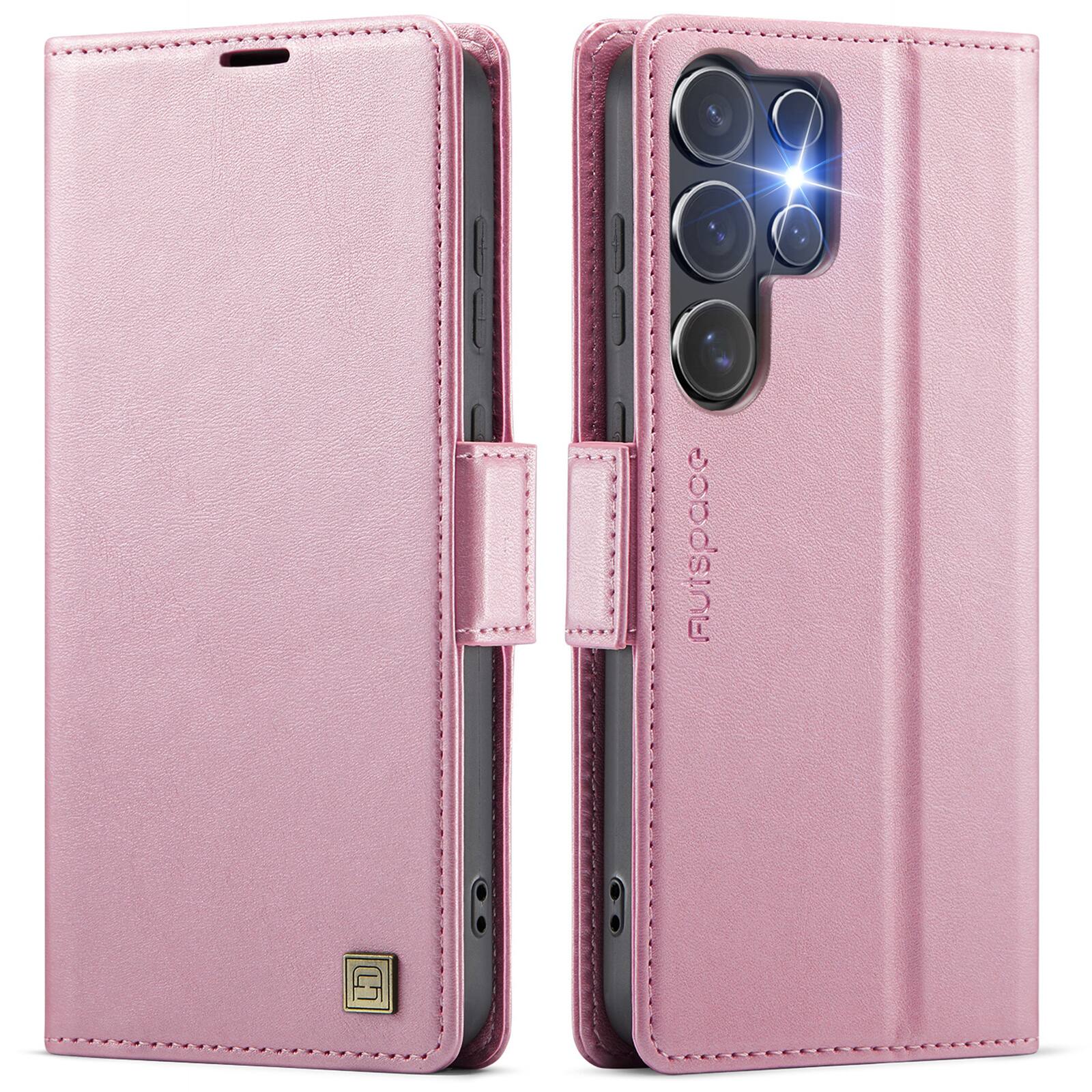 Dteck - Slim Premium Leather Shockproof Flip Kickstand Card Wallet Phone Case For Samsung Galaxy S26 Ultra - Rosegold