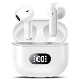 Trigiz - Wireless Earbuds Bluetooth 5.4: Immersive Surround Sound, 60H Playtime, LED Charging Case, IPX7 – iPhone/Android, Sports - White