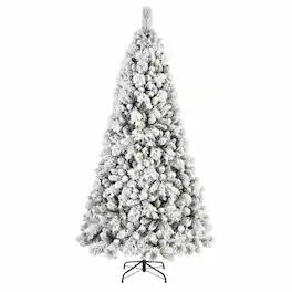 RYHNUYNE - 5FT Flocked Christmas Tree, 518 Snowy PVC Hard Needle Branches Hinged Design Easy Setup Stable Metal Stand - Green,White