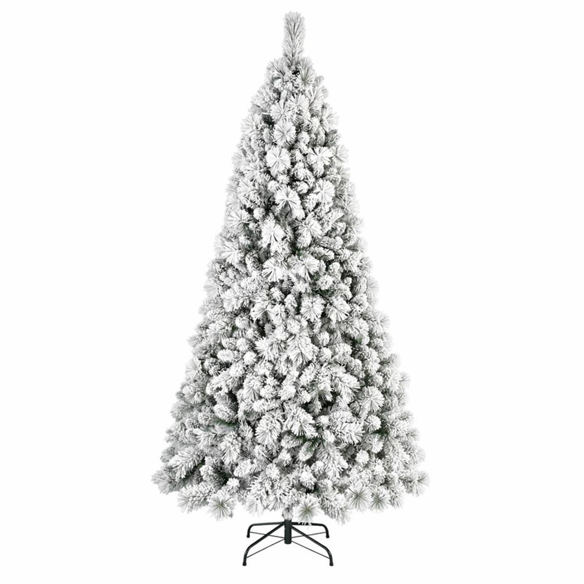 Front. RYHNUYNE - 5FT Flocked Christmas Tree, 518 Snowy PVC Hard Needle Branches Hinged Design Easy Setup Stable Metal Stand - Green,White.