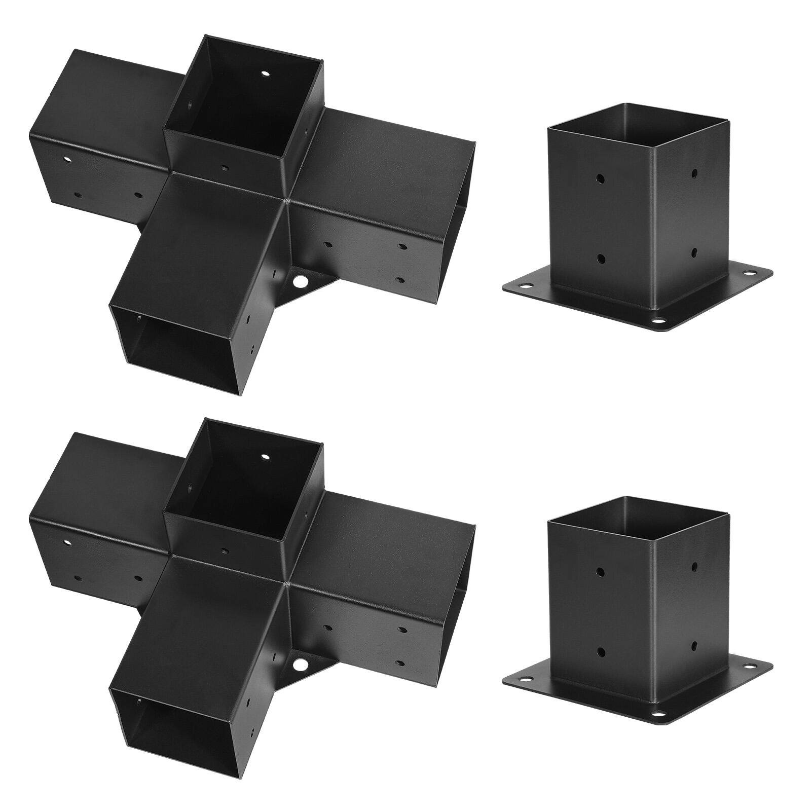 Alt View 5. VEVOR - Pergola Bracket Kit, 4x4 Inch (Inner Size 3.5x3.5), 2 Pcs 4-Way Heavy Duty Corner Bracket Woodworks DIY Post Base Kit - Black.