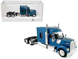HO Logistics Replicas - Kenworth W990 with Stand Up Sleeper Cab Blue Metallic 1/87 (HO) Scale Plastic Model Car by HO Logistics