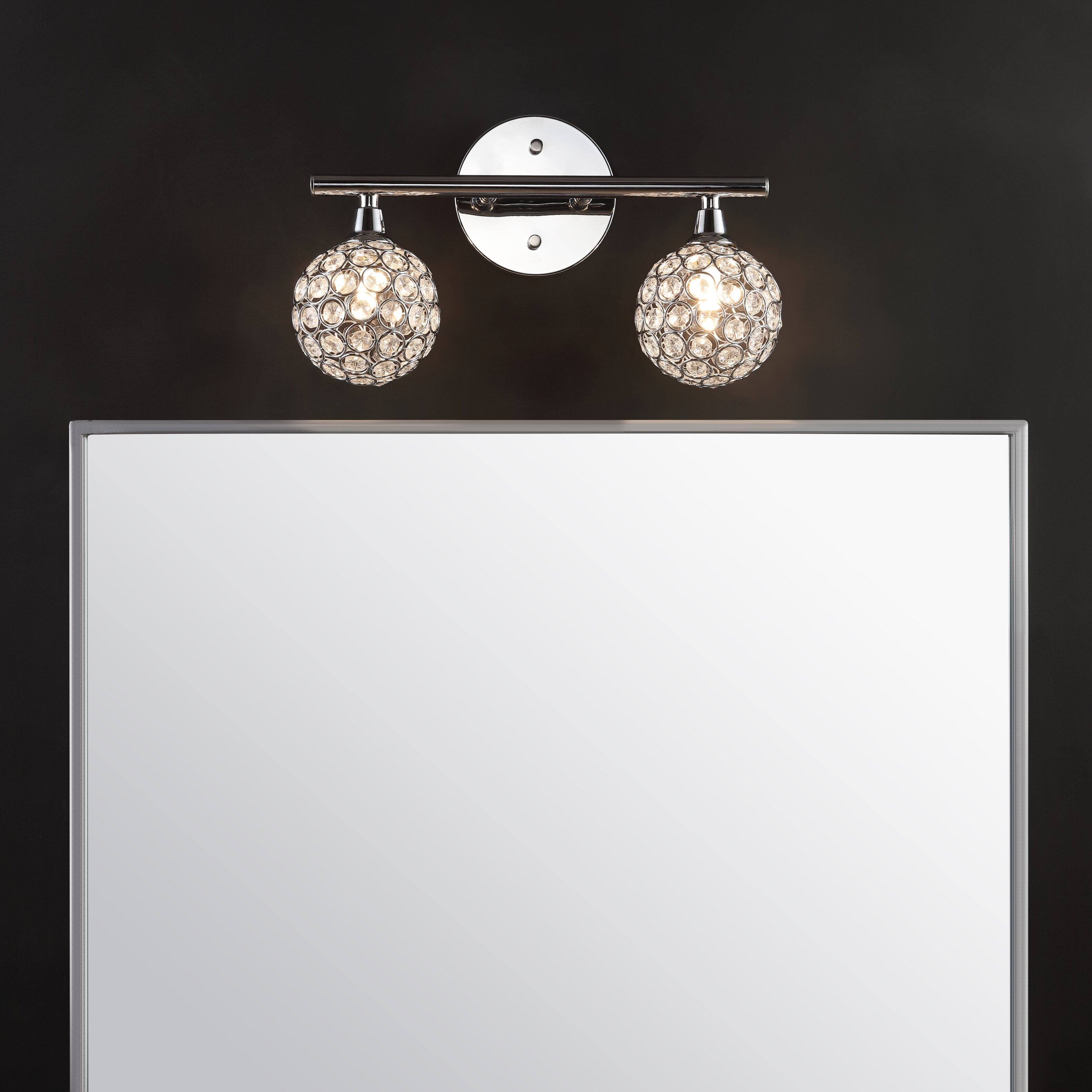 Alt View 1. Jonathan Y - Maeve 13" 2-Light Iron/Glass Contemporary Glam LED Vanity Light, Chrome - Chrome.