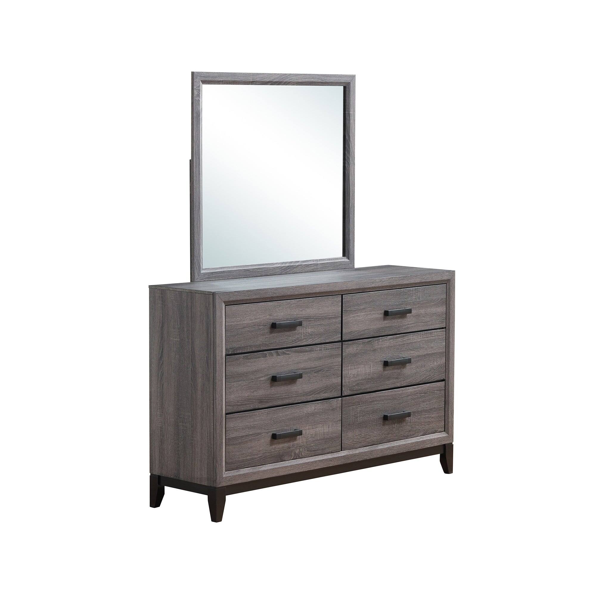 Alt View 2. BreeBe - Mirage Contemporary Foil Grey Mirror with Wood Trim in Black and Gray Rubber Wood - Black+ Gray.