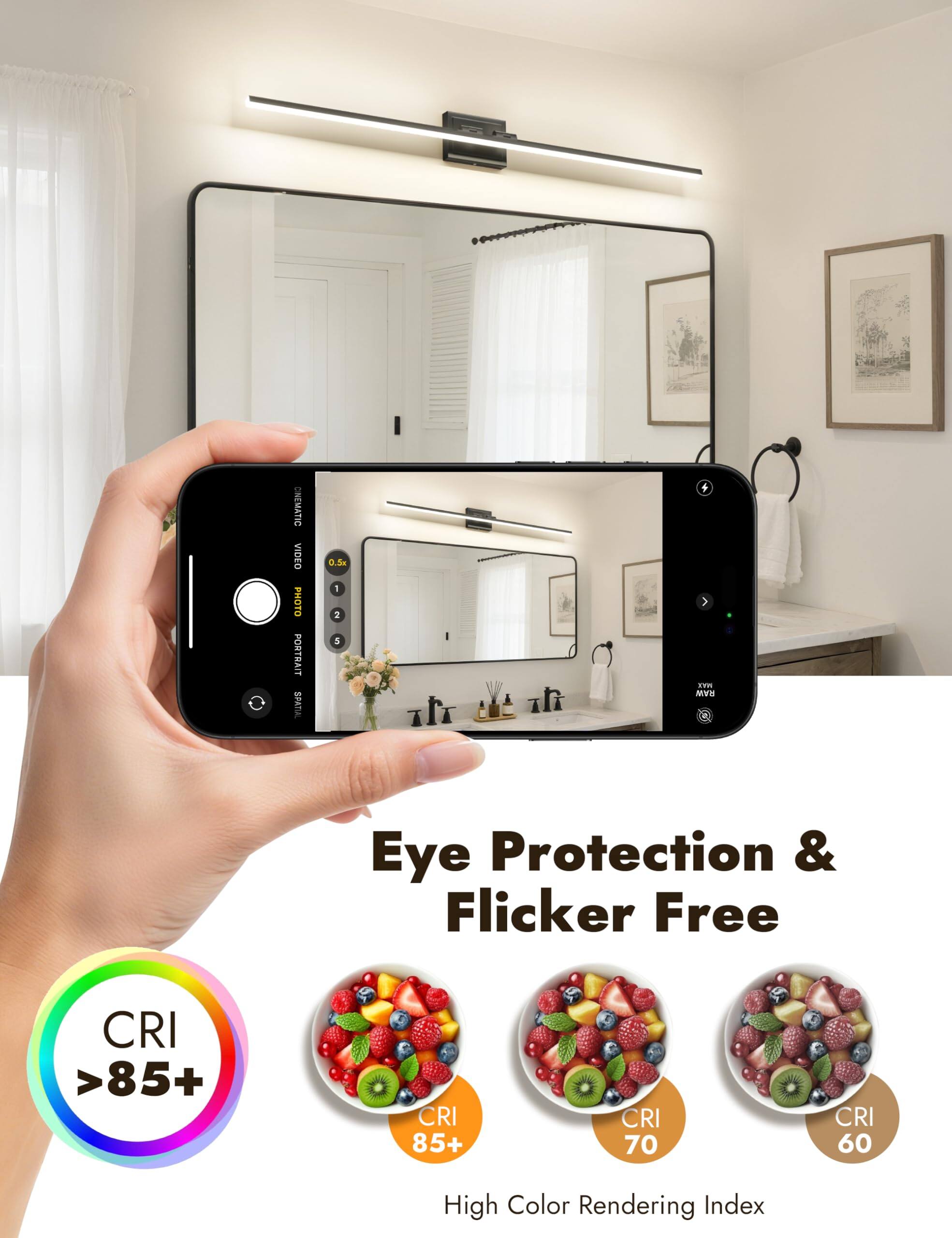 CINEMATIC VIDEO PHOTO POSTBAIT SPAT 0.5 1 2 5 + > KWW eHs Eye Protection & Flicker Free CRI >85+ CRI 85+ CRI 70 CRI 60 High Color Rendering Index

Eye Protection & Flicker Free

CRI >85+

CRI 85+

CRI 70

CRI 60

High Color Rendering Index