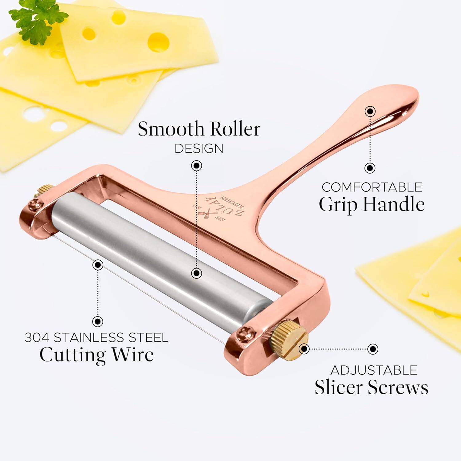 Smooth Roller DESIGN, COMFORTABLE Grip Handle, 304 STAINLESS STEEL Cutting Wire, ADJUSTABLE Slicer Screws
