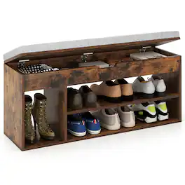 Gymax - Shoe Bench Home Entryway Shoes Storage Bench w/ Padded Seat & Hidden Storage Brown - Brown, Gray