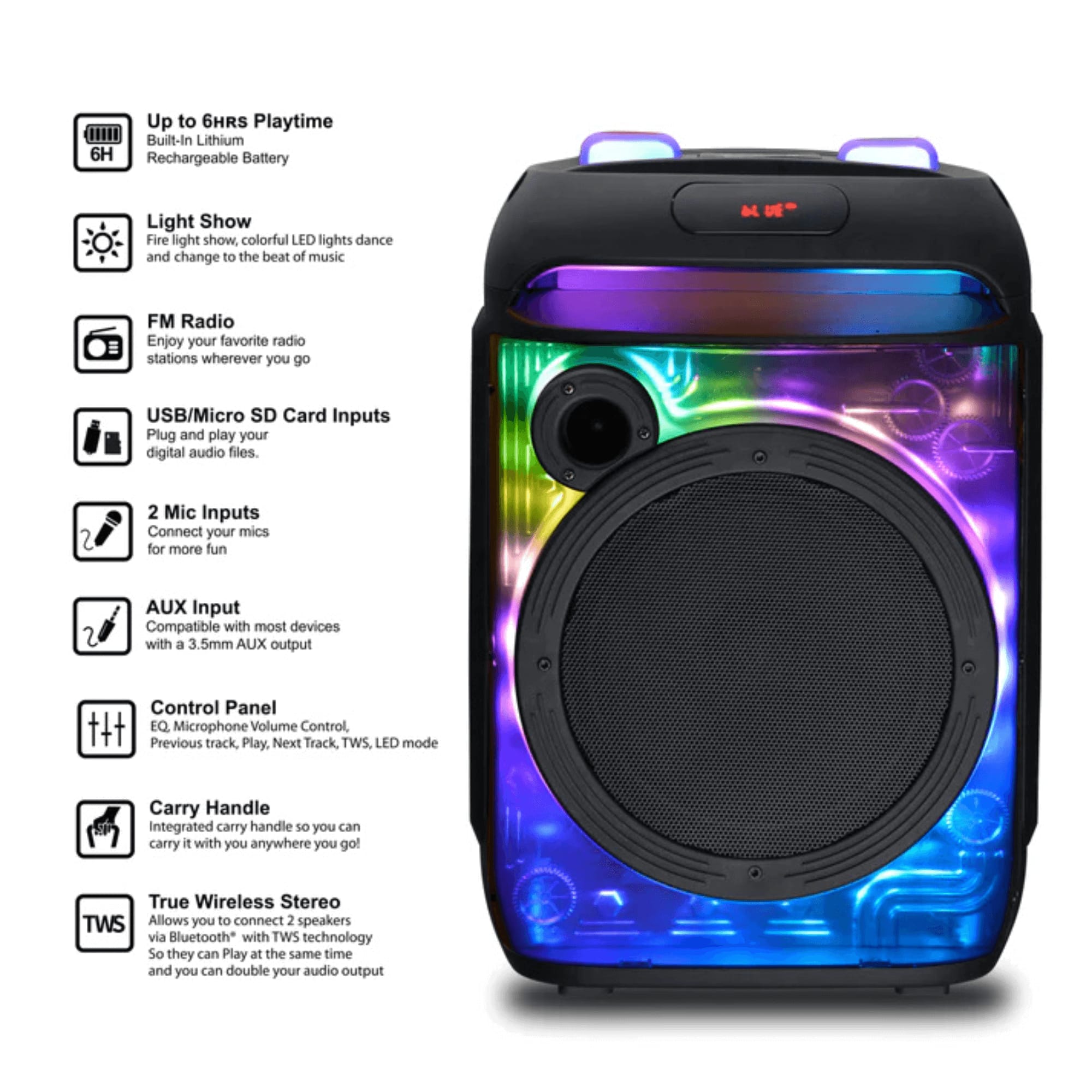 iQ Sound CYBER FLEX8 8 Inch Portable Bluetooth Speaker Black IQ