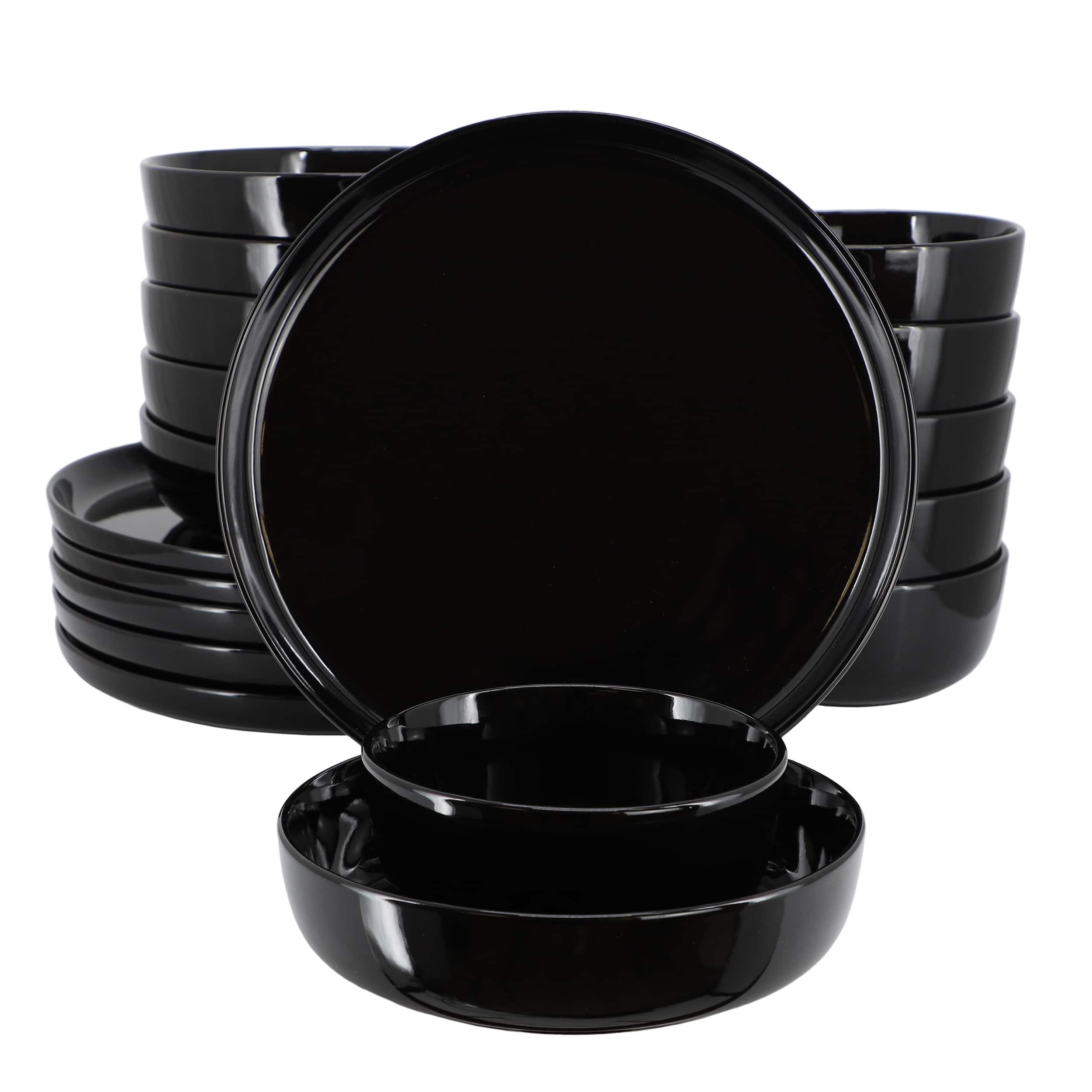Front. Elama - Elama Duncan 18 Piece Porcelain Dinnerware Set in Black - Black.