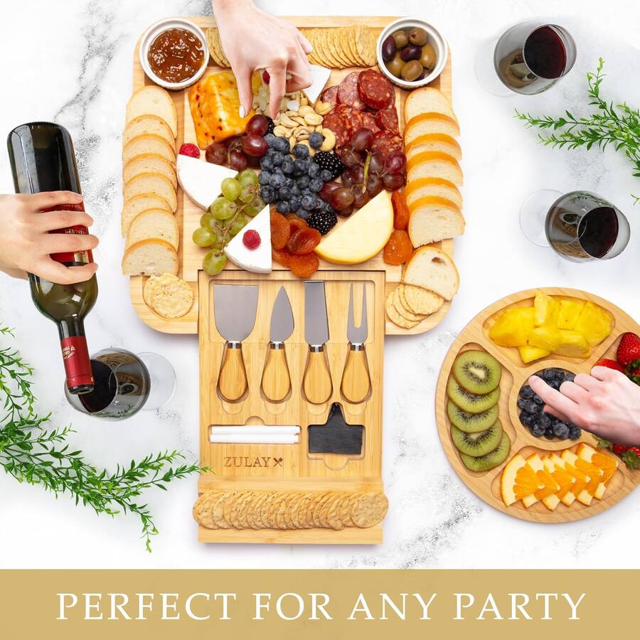 Zulay Kitchen Premium Bamboo Charcuterie Board Extra Thick Bamboo Board ...