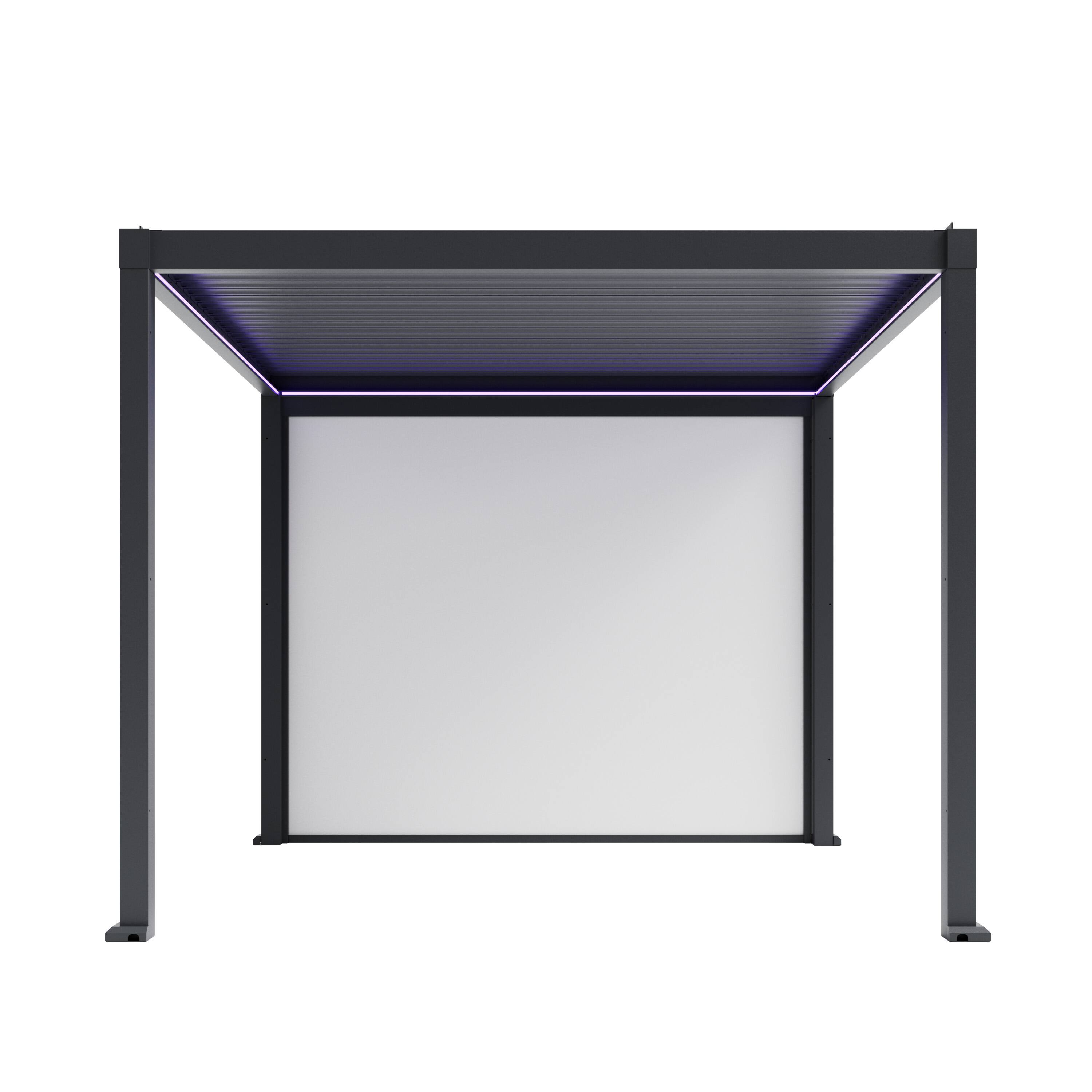 Left. Mondawe - 10x10FT Electric Aluminum Louver Pergola with LED Lights and Motorized Outdoor Projector Screen - Gray.