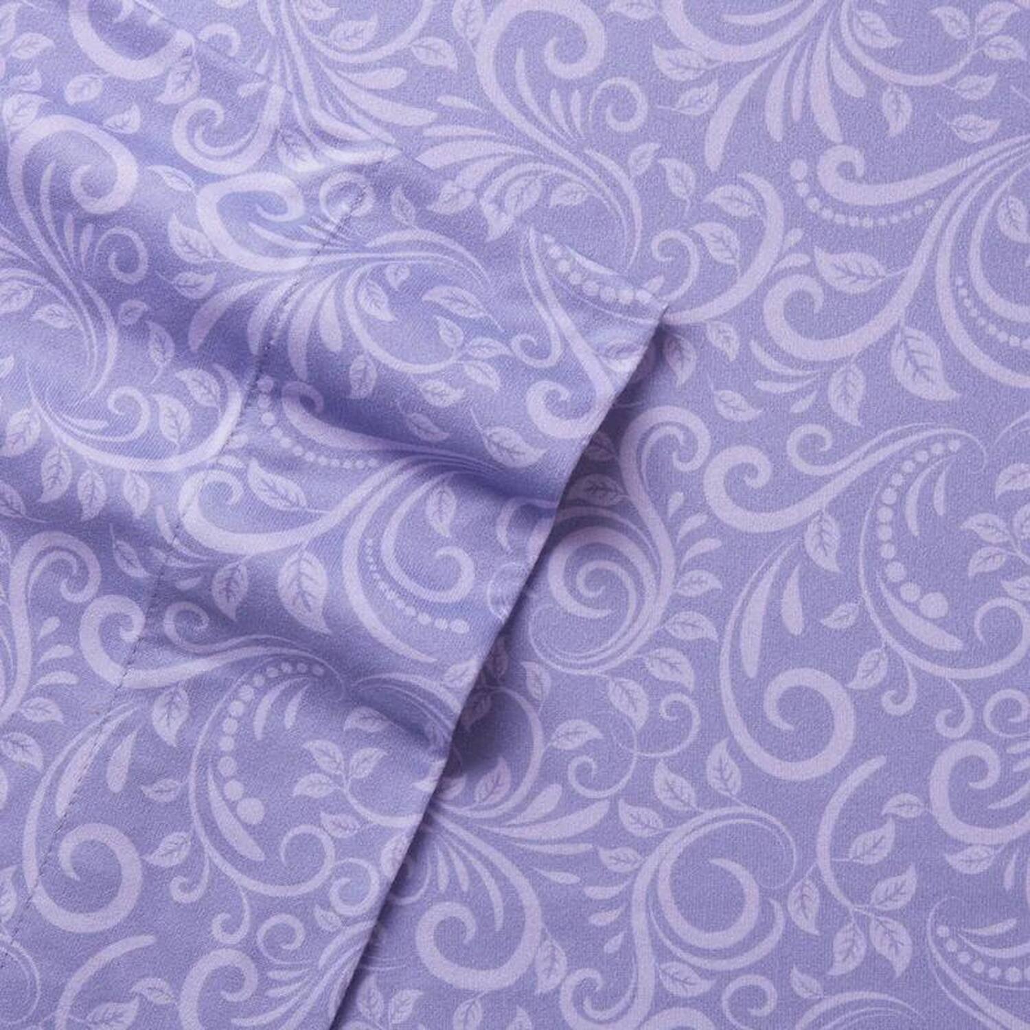 Back. Shavel Home Products - Shavel 100% Polyester Luxury Micro Flannel Printed Deep-Pocket Traditions Lilac Sheet Set Queen Purple - Purple.