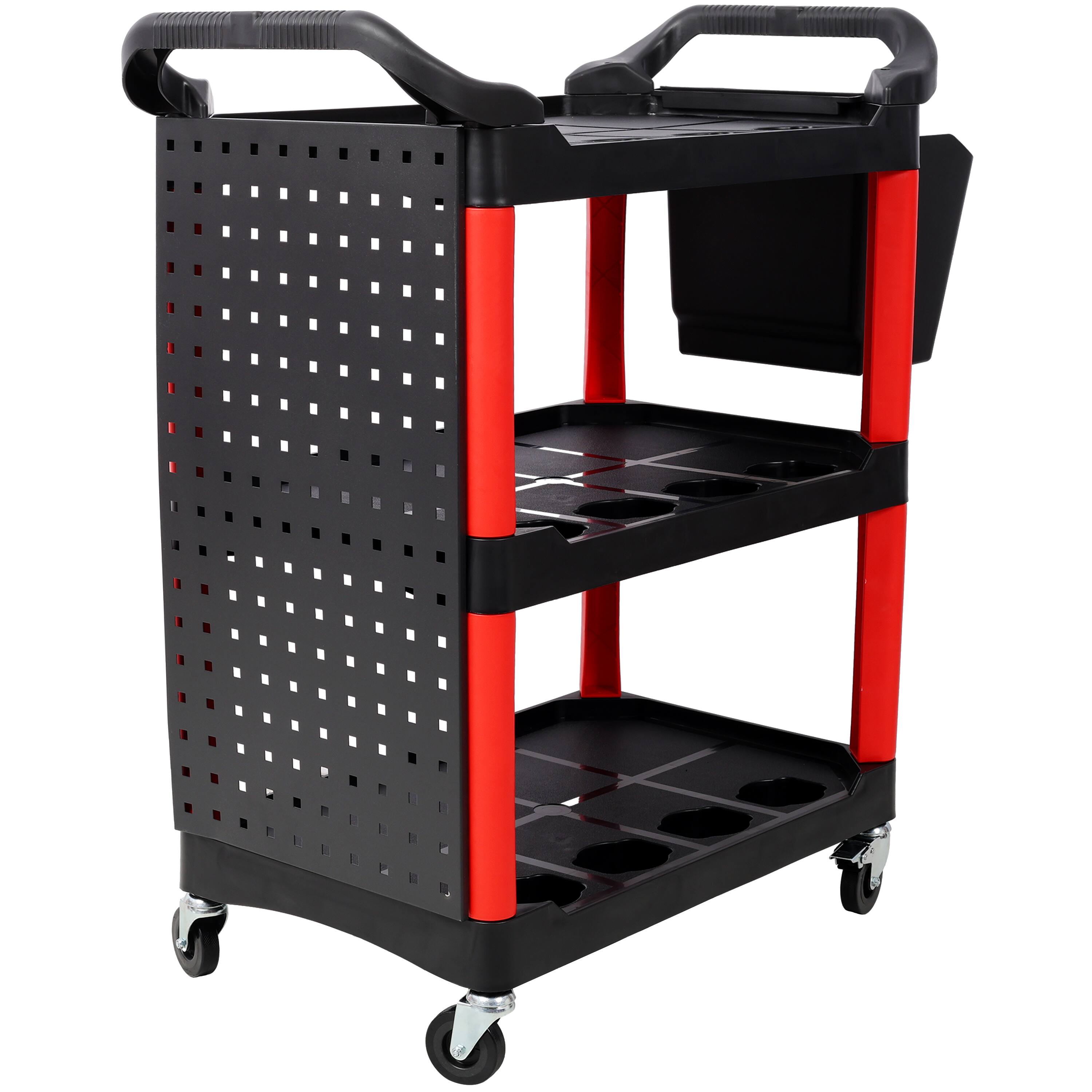 Alt View 5. ELEMENT ACE - 3-Tier Rolling Auto Detailing Cart with Wheels, Bucket, Panel & Hooks - Garage, Workshop, Repair Shop Tool Storage - Black+Red.