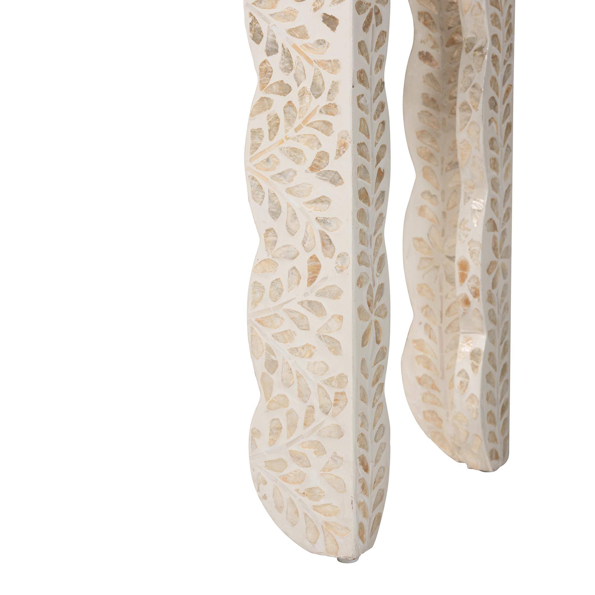 Alt View 1. bali & pari - Hedya Floral Capiz Shell Console Table with Scalloped Detailing - White/Beige.