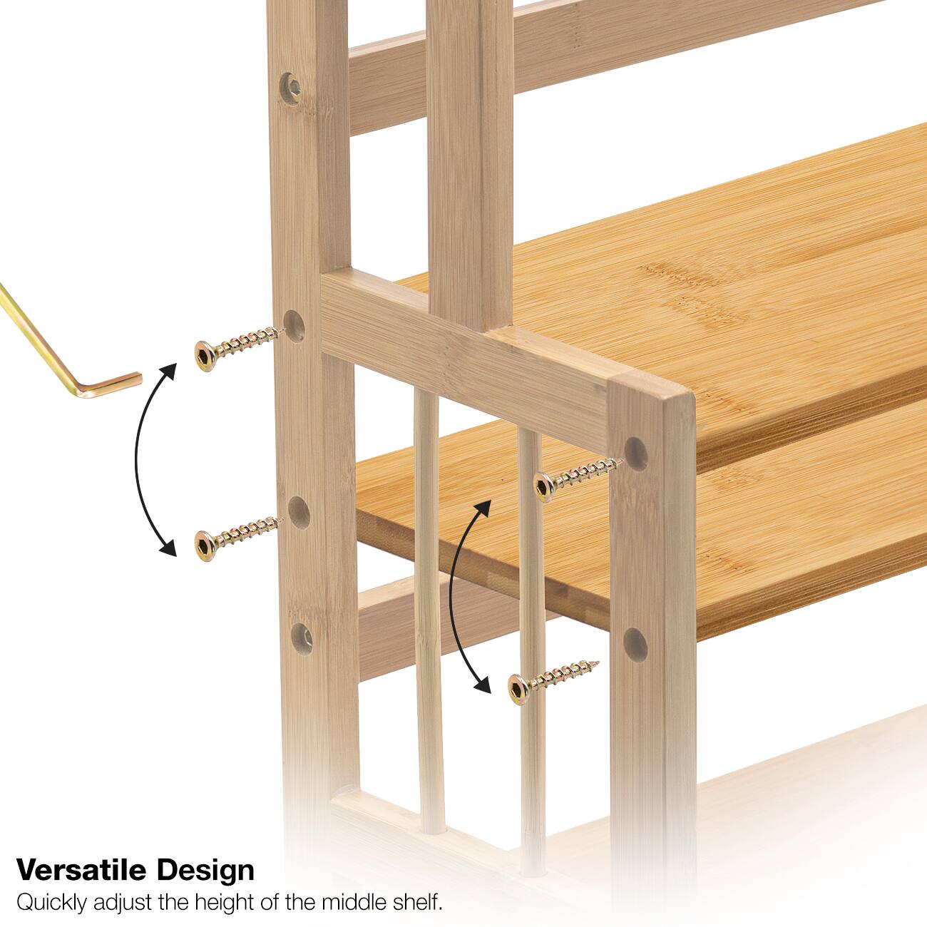 Versatile Design  
Quickly adjust the height of the middle shelf.