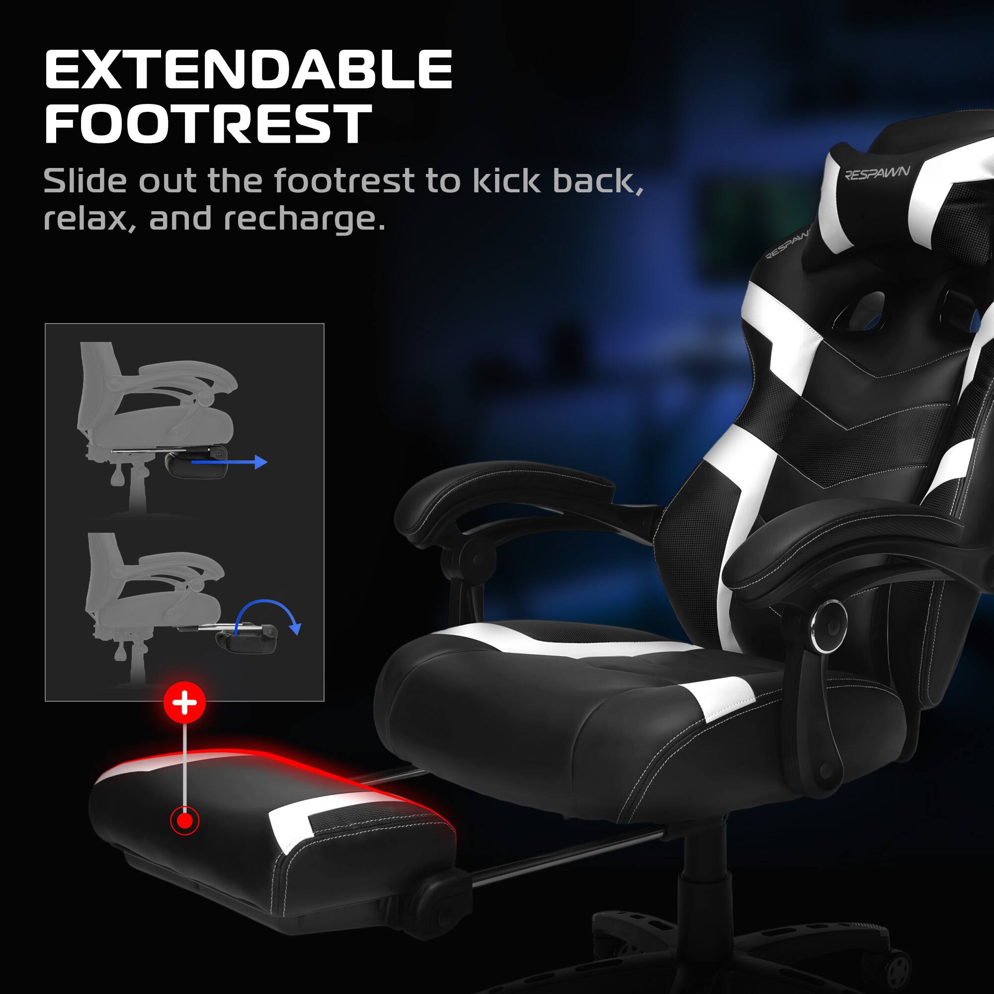 EXTENDABLE FOOTREST  
Slide out the footrest to kick back, relax, and recharge.