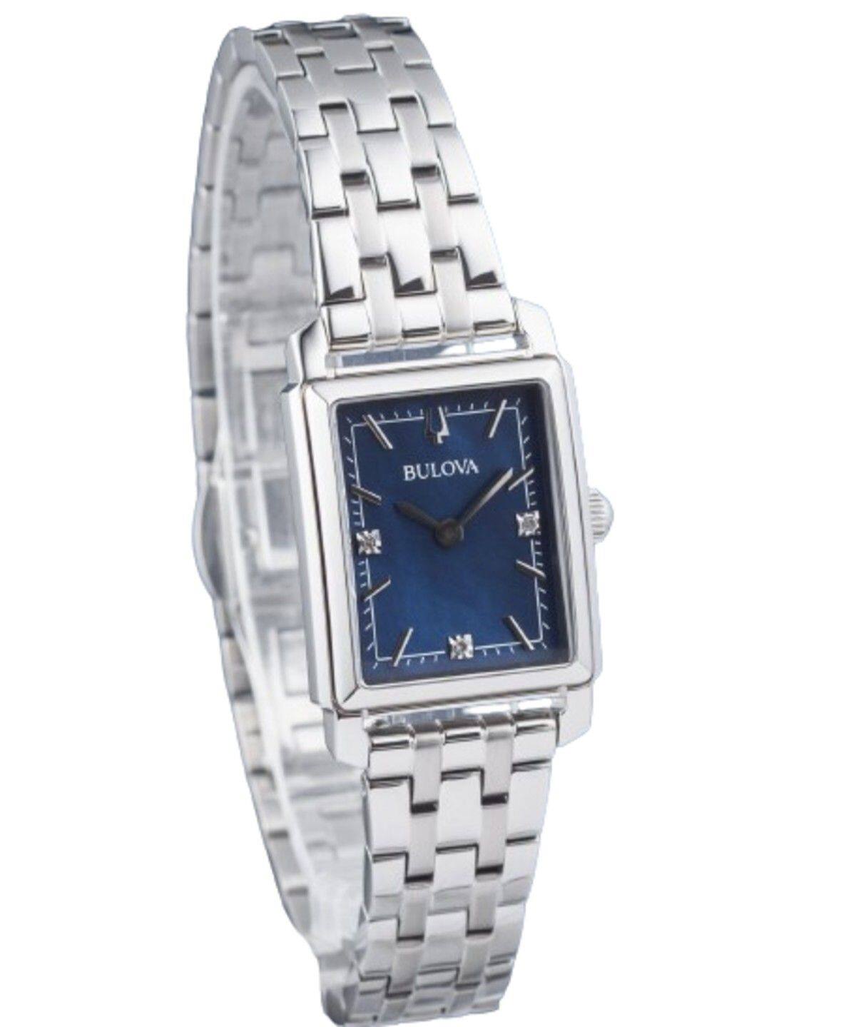 Angle. Bulova - Classic Quartz 96P245 Sutton Diamond Accent Stainless Steel Blue Dial Women's Watch 30M - Silver, Blue.