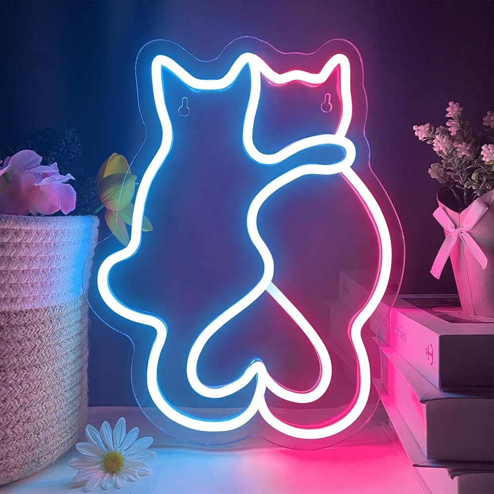 Schertz - Two Cat LED Neon Signs – Cute Kawaii Wall Decor, 3D Night Light