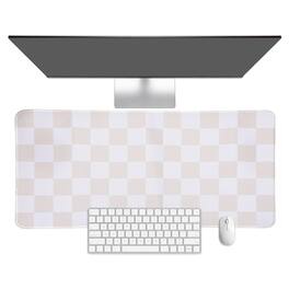 Unique Bargains - Checkered Desk Mat, 31.5x11.8 Inch Mouse Pad, Non-Slip Rubber, Stitched Edges, Soft, for Computer/Laptop - Beige/White