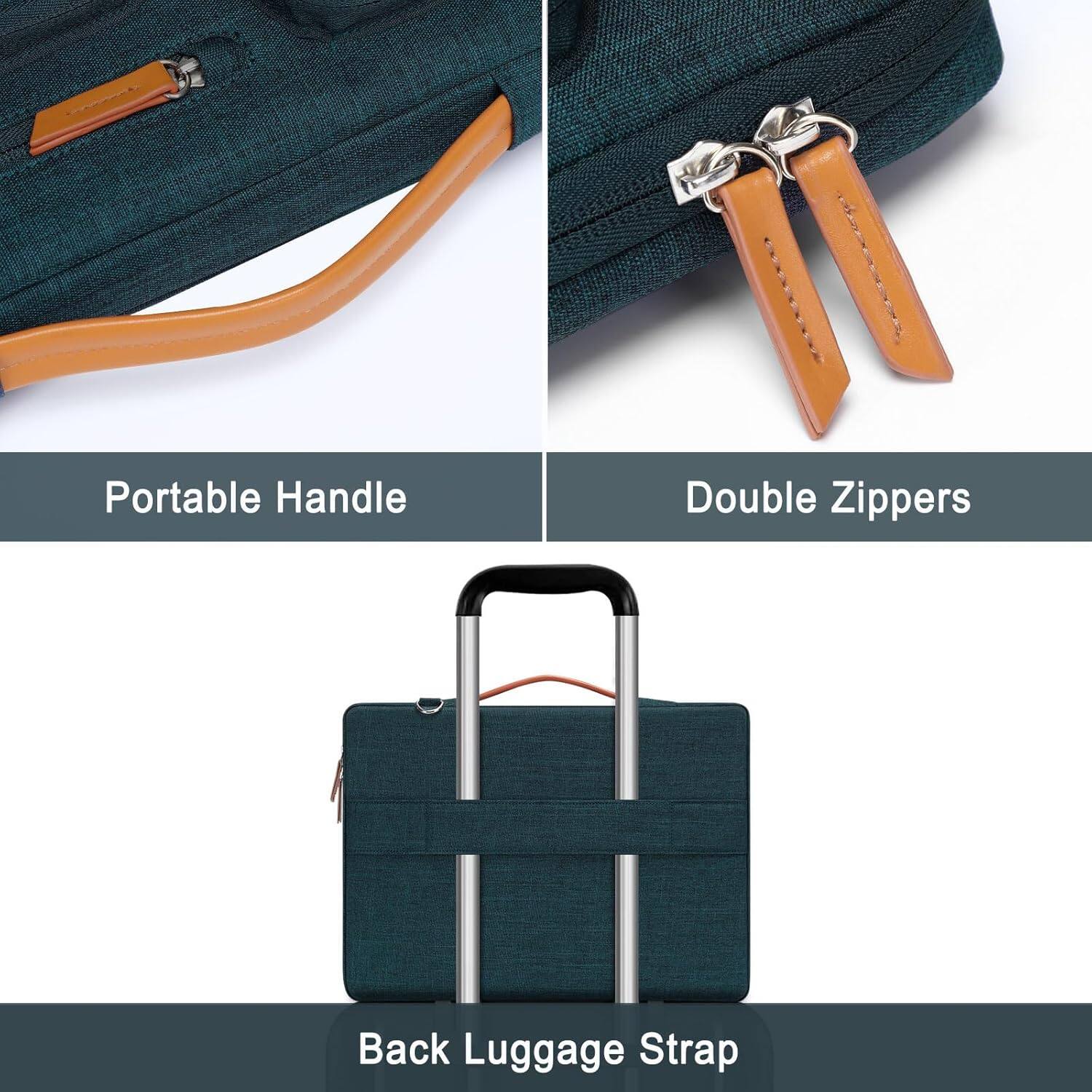 Portable Handle  
Double Zippers  
Back Luggage Strap